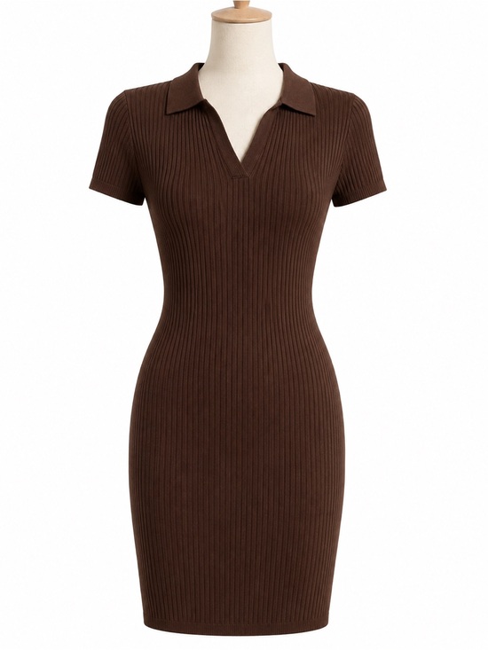 H&M Dresses & Skirts - H&M Chocolate Brown Ribbed Polo Mini Dress